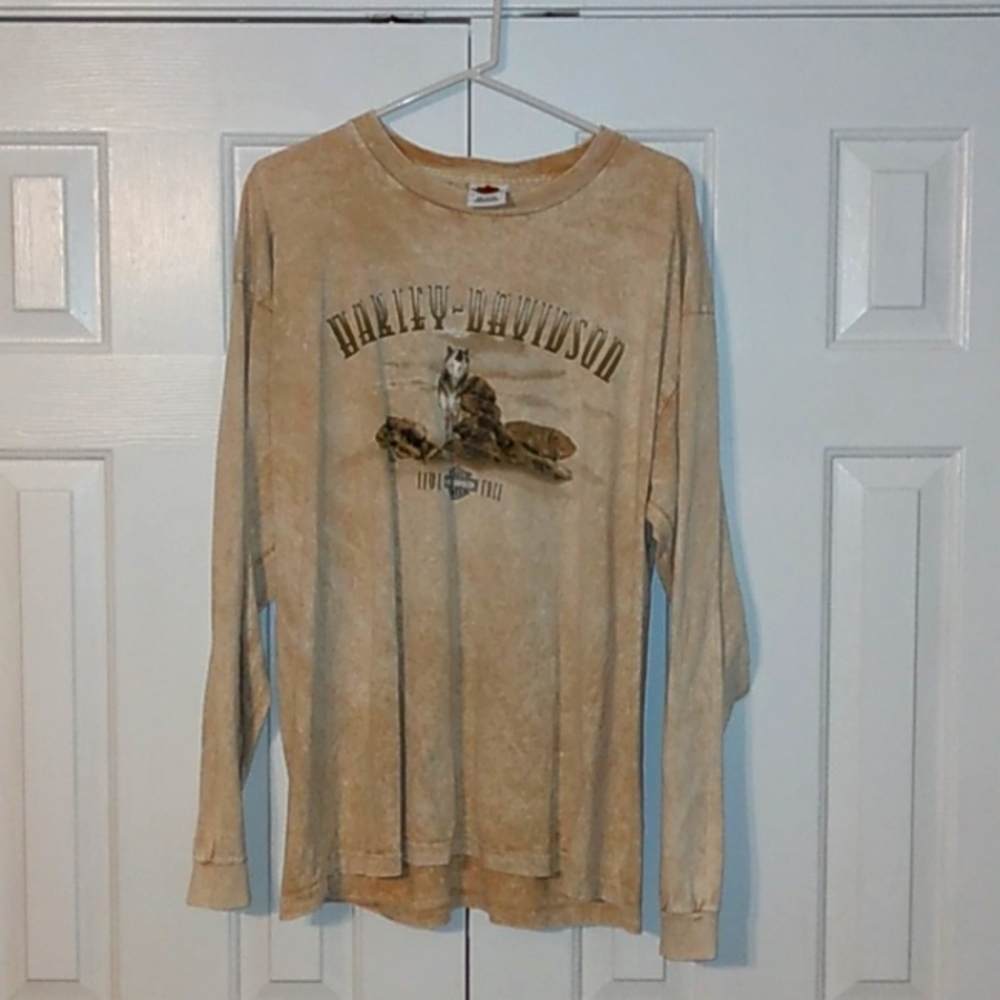 Vintage Harley Davidson 2 Sided Logo Print Long Sleeve T-Shirt